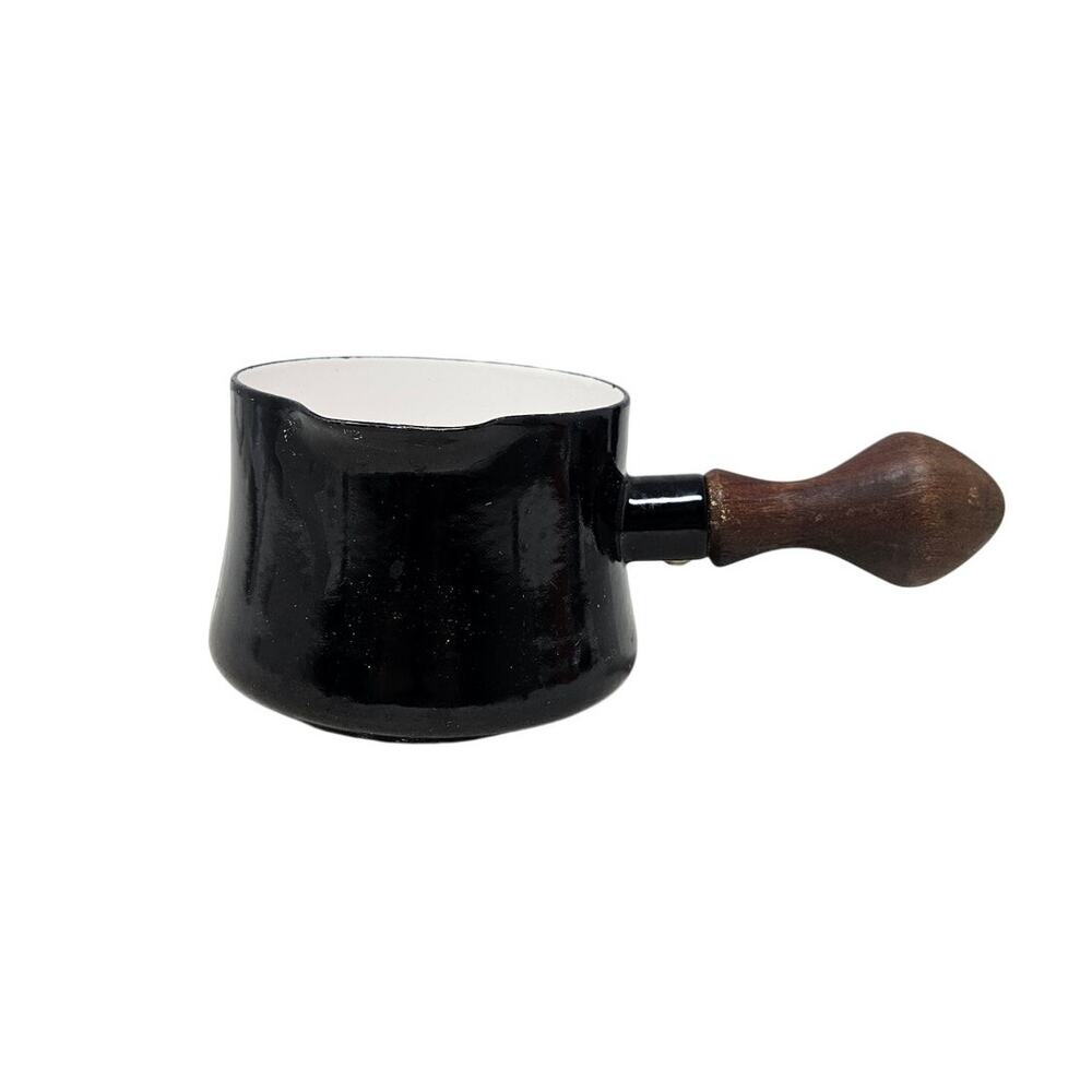 Vintage 60s Mid Century Dansk Kobenstyle Butter Warmer Black Enamel Teak